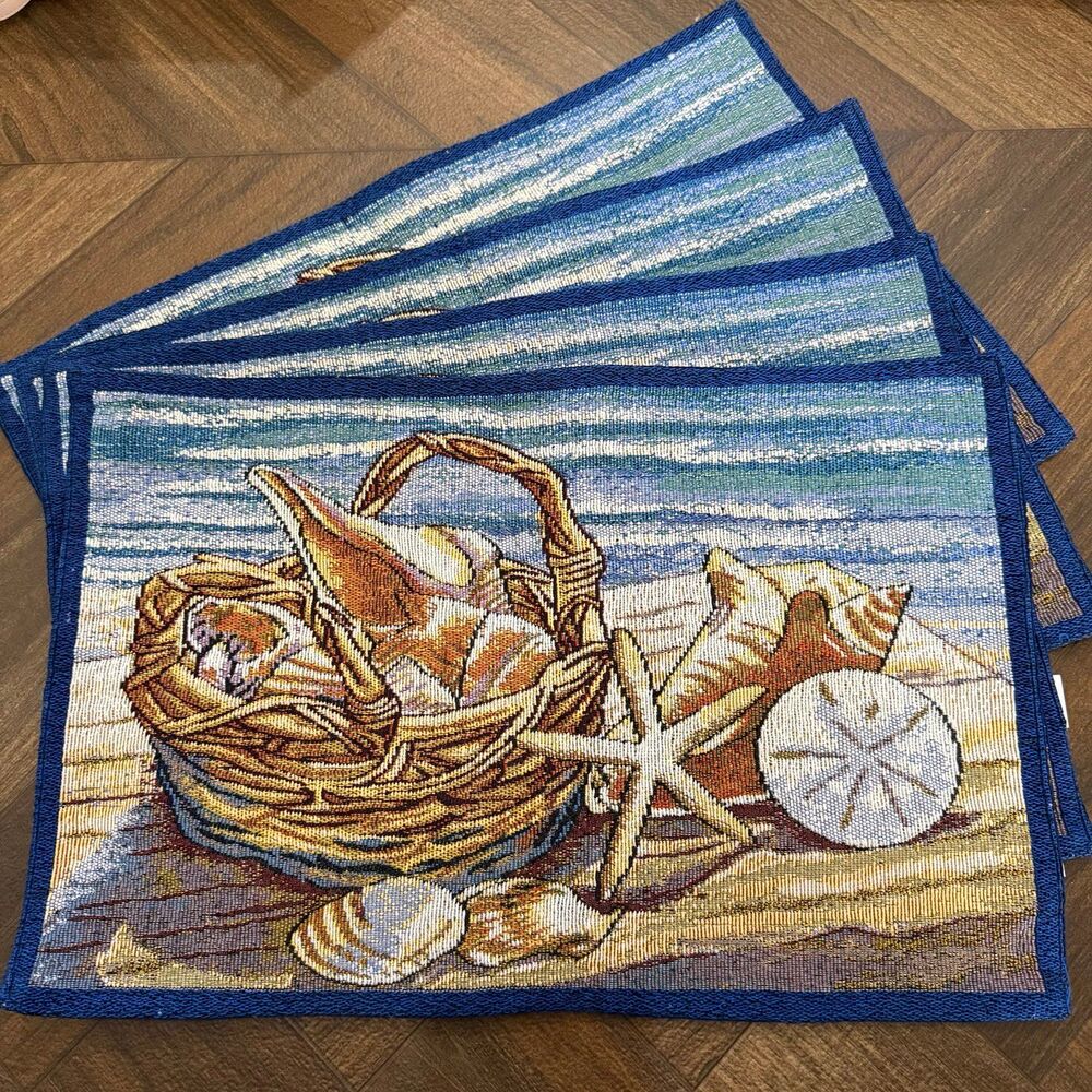 Nantucket Home Set of 4 Tapestry Coastal Shells Starfish Placemats